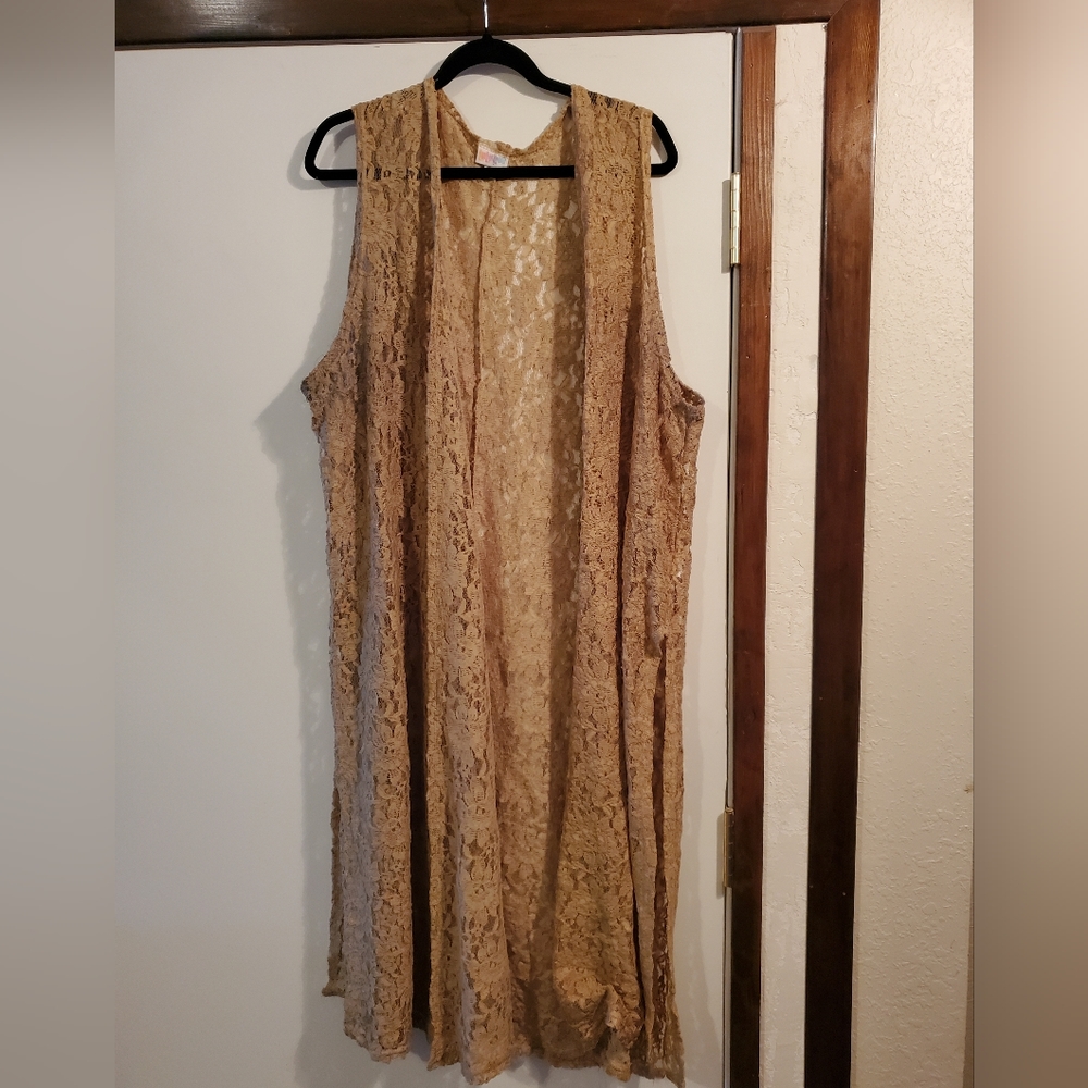 Lularoe Tan Stretch Lace Sleeveless Vest